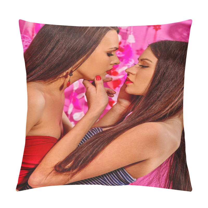 Personality  Two Sexy Lesbian Women In Bedroom. Pillow Covers