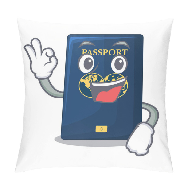 Personality  Okay Blue Passport Above Character Wooden Table Vector Illustration Pillow Covers