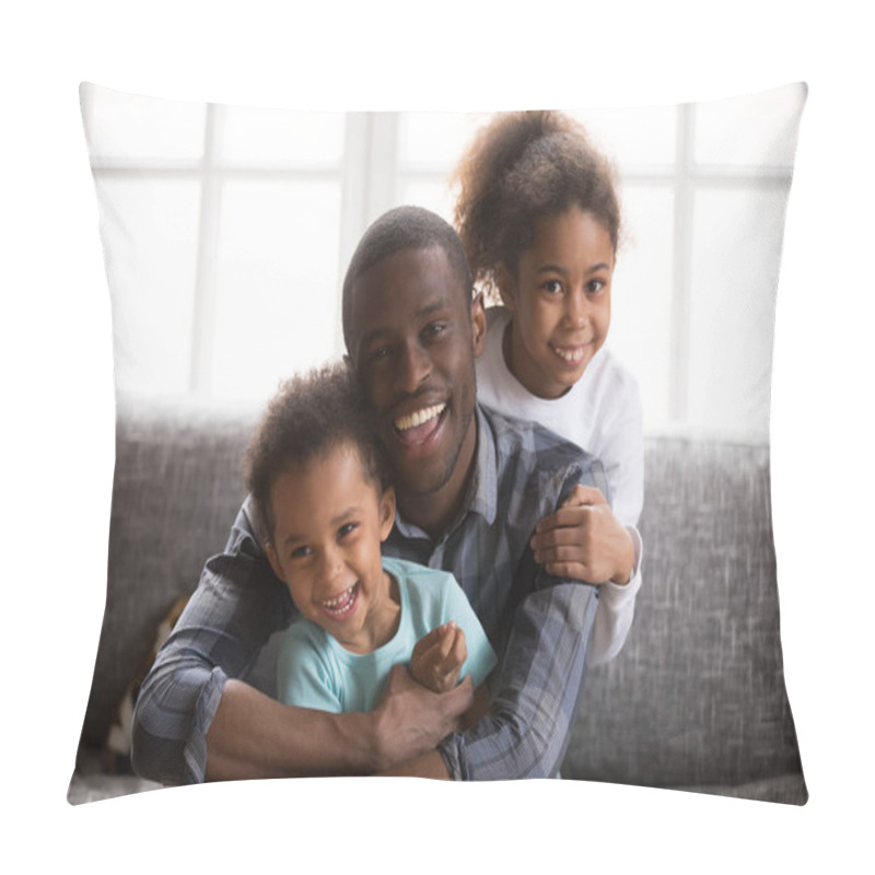 Personality  Happy African Dad And Mixed Race Children At Home Portrait Pillow Covers