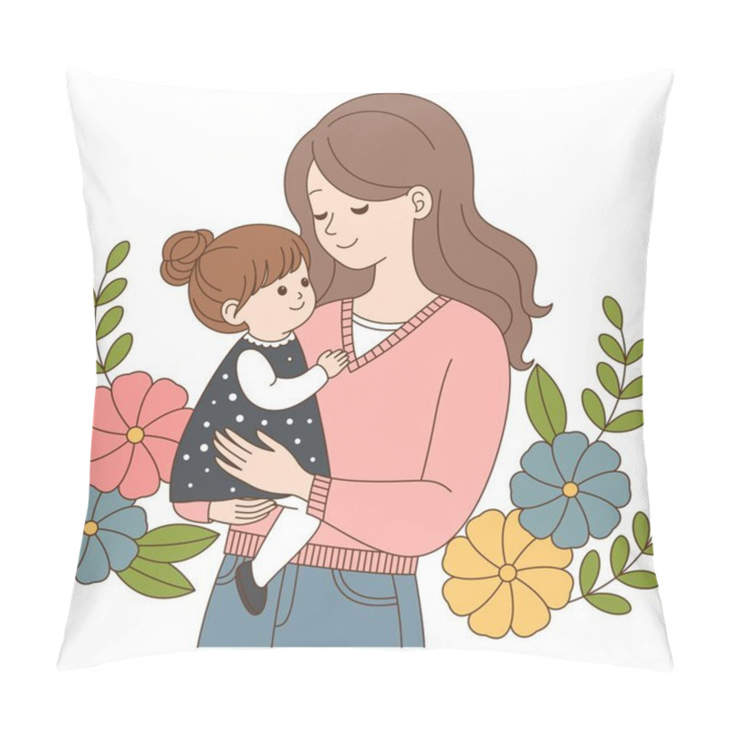 Personality  Cute Kawaii Mother Holding A Child Cartoon Character Vector Illustration, Happy Mother's Day Illustrations  Pillow Covers