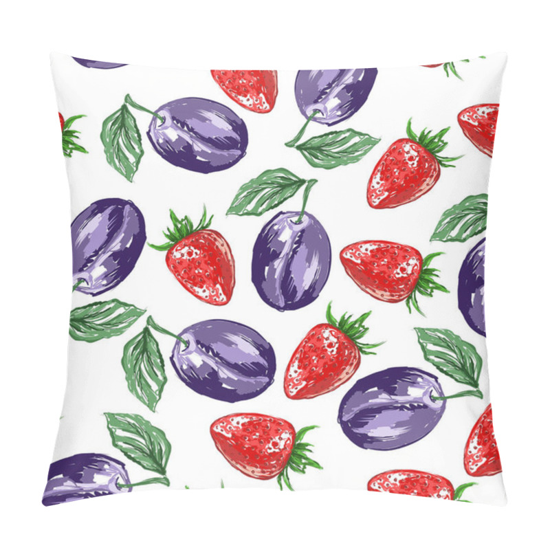 Personality  Picturesque Pattern With Plums And Strawberries. Design Of Packaging, Wrapping Paper. Vector Illustration Pillow Covers