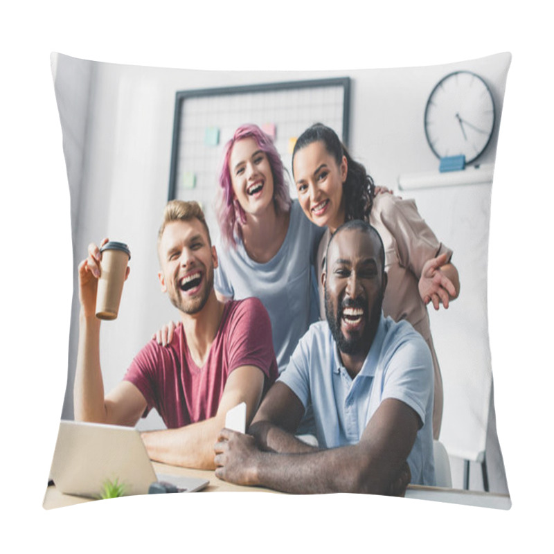 Personality  Selective Focus Of Multiethnic Business People Looking At Camera While Working Together In Office  Pillow Covers