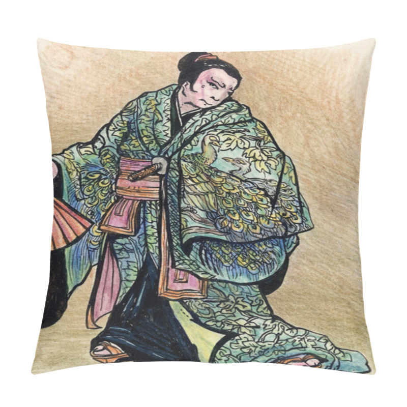 Personality  Illustration Of A Samurai Warrior With Katana Sword And Fan Pillow Covers