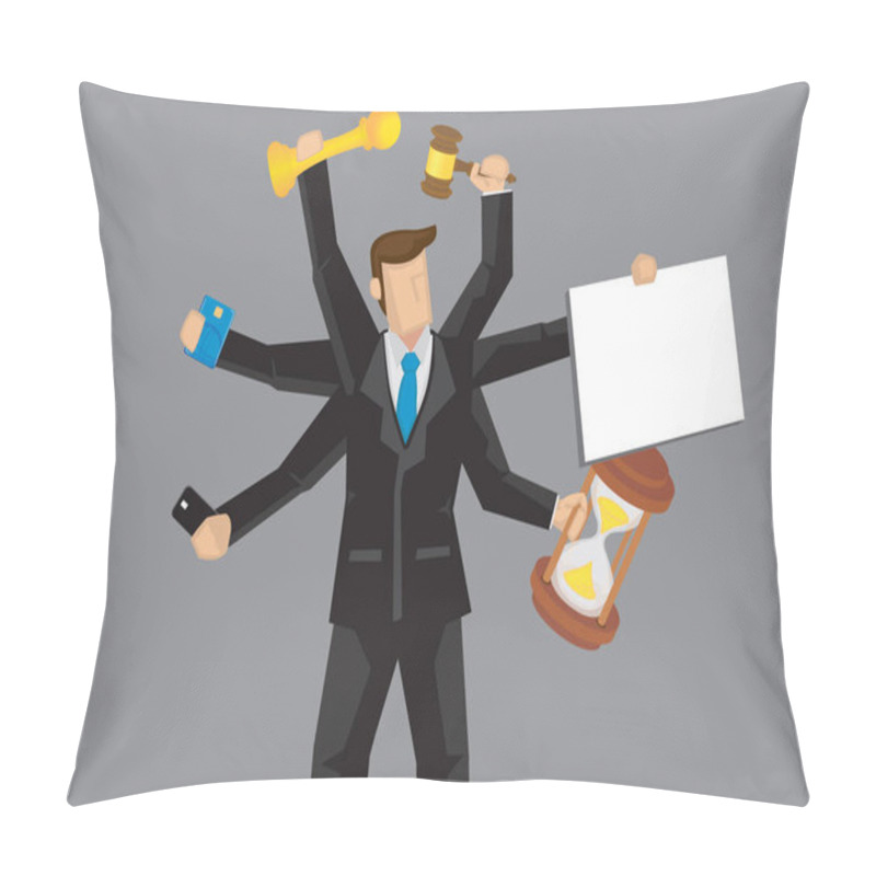 Personality  Multitasking Businessman Vector Cartoon Character Illustration Pillow Covers