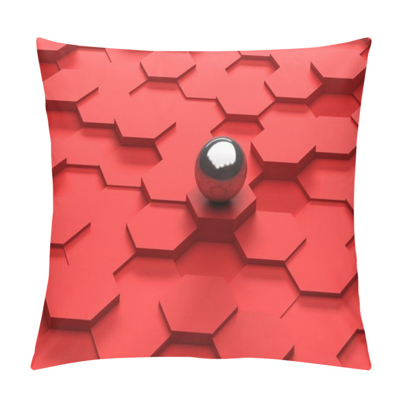 Personality  Red Background Of 3d Hexagons And Steel Sphere Pillow Covers