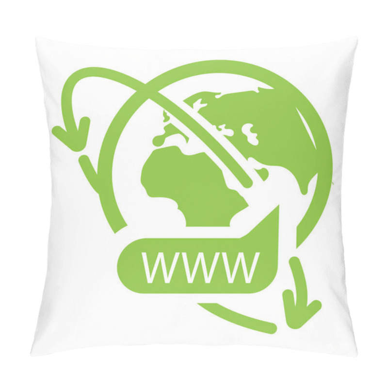 Personality  Internet Connection Globe Icon. Worldwide Web Icon Vector Illustration. Global Internet Connection Logo With Planet Earth, Orbit Arrow And Www Address Isolated On White Background Pillow Covers