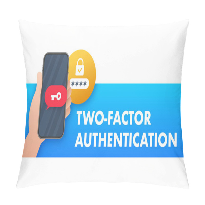 Personality  Dual Factor Authentication Concept Based Isometric Design, Laptop With Login Window Connected With Smartphone. Vector Illustration. Pillow Covers