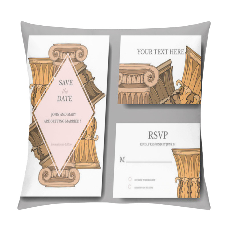 Personality  Vector Antique Greek Columns. Black And White Engraved Ink Art. Wedding Background Card Decorative Border. Pillow Covers