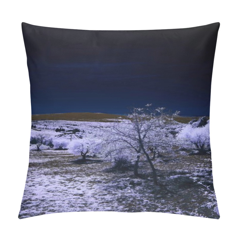 Personality  A Serene Winter Landscape With Snow-covered Trees Under A Dark, Starry Sky. Pillow Covers