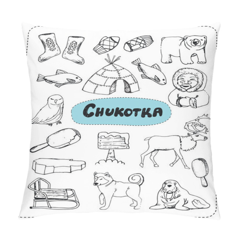 Personality  Vector Set Of Tourist Attractions Chukotka. Pillow Covers