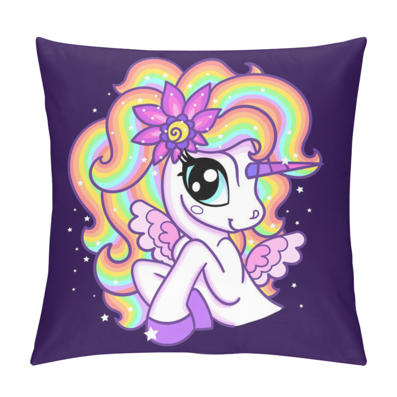 Personality  Cute Unicorn With A Rainbow Mane. Childrens Design. Vector Pillow Covers