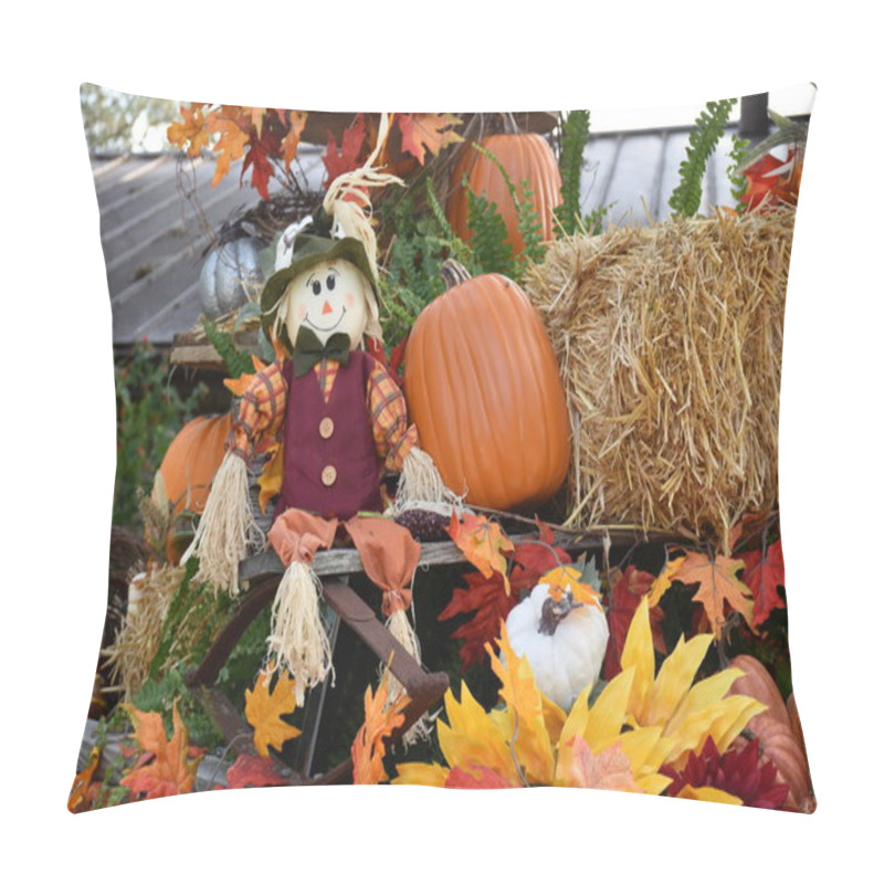 Personality  Harvest Festival, Autumn Flowers And Pumpkins, Decoration, Showcase. Fall Season. Holidays. Colorful Scarecrow Decorations For Halloween And Thanksgiving Pillow Covers