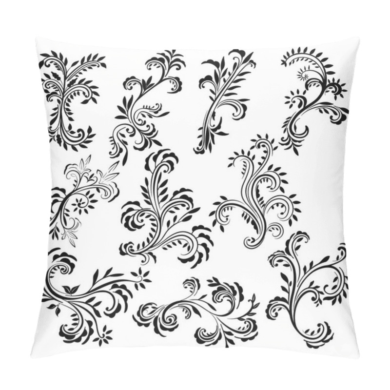 Personality  Set Of Delicate Abstract Floral Vector With A Lot Of Leaves. Beautiful Curls Silhouette. Pillow Covers