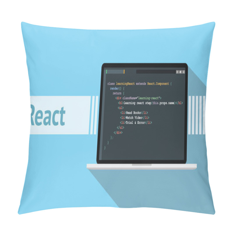 Personality  React Native Programming Language With Laptop And Code Script On Screen Vector Illustration Pillow Covers