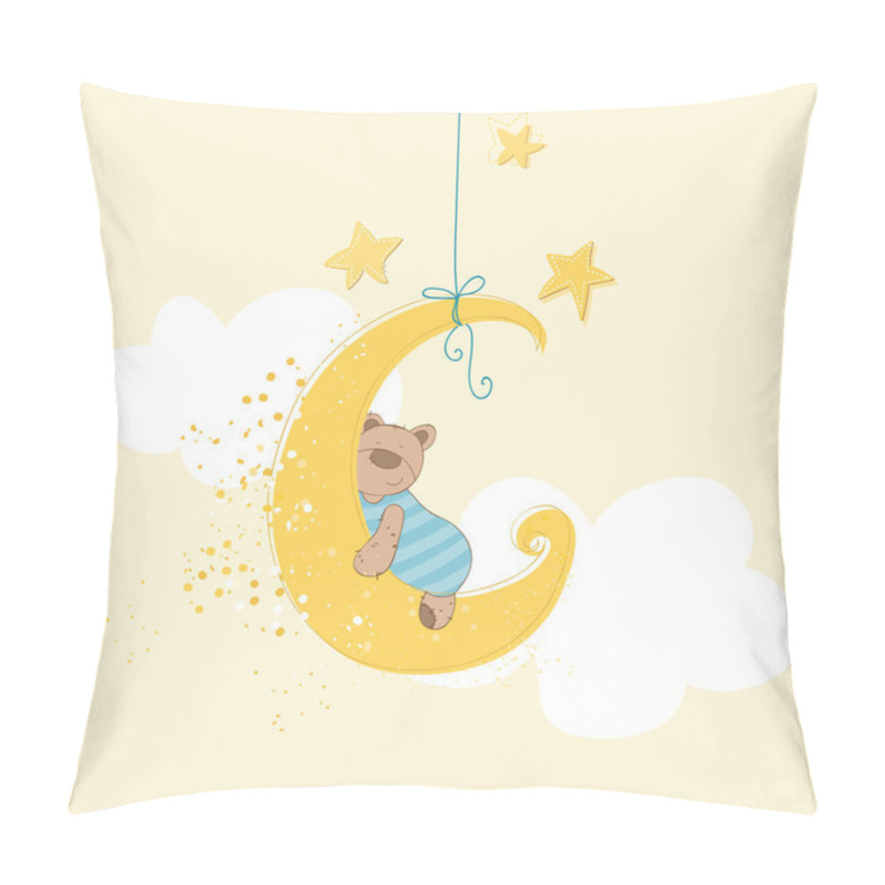 Personality  Baby Shower Or Arrival Card - Sleeping Baby Bear - In Vector Pillow Covers