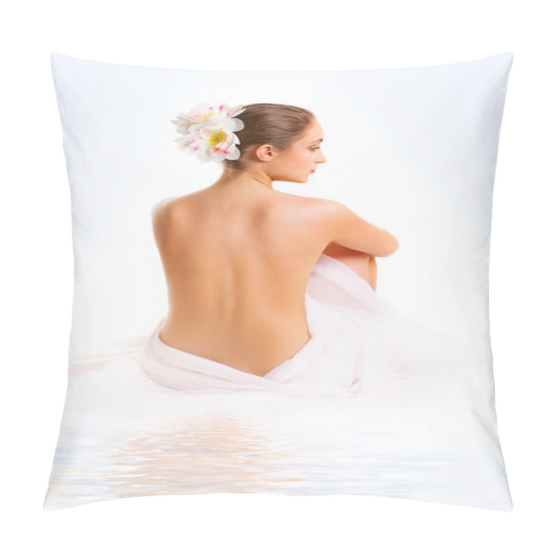 Personality  Young Woman, Sitting With A Bare Back. Pillow Covers