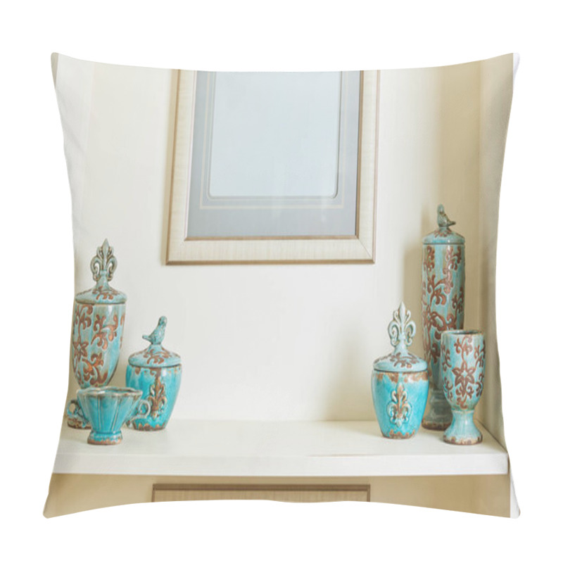 Personality   Picture Frame And Turquoise Set On Surface  Pillow Covers