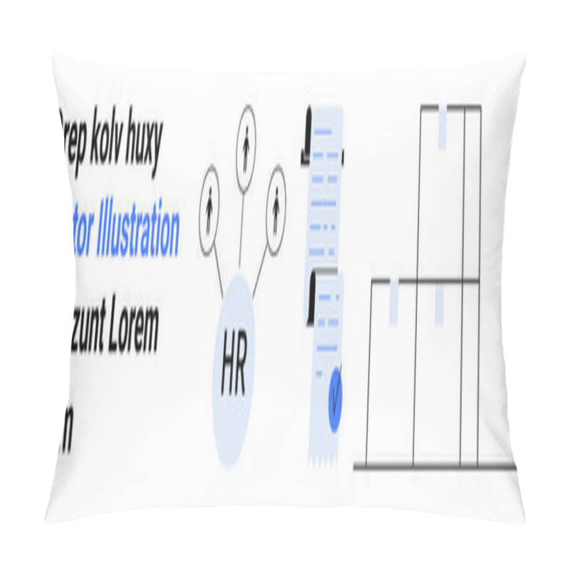 Personality  HR Symbol With Arrows Pointing To People Icons, List With Alternating Blue And Black Sections And Document Icon, Three Cube Stack. Ideal For HR, Workflow, Organization, Recruiting, Job Applications Pillow Covers