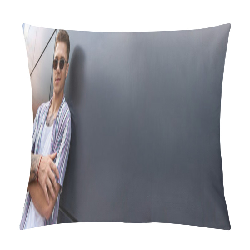 Personality  Confident Young Man With Tattoos Shows Off His Unique Style. Pillow Covers