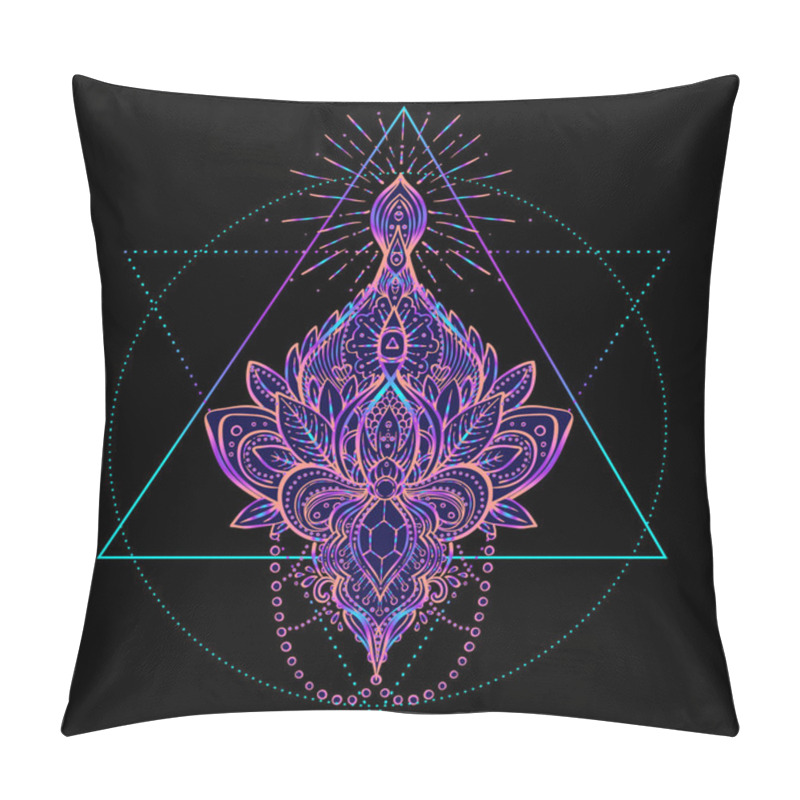 Personality  Sacred Geometry And Boo Symbol Set. Ayurveda Sign Of Harmony And Balance. Tattoo Design, Yoga Logo, T-shirt Textile. Colorful Gradient Over Black. Astrology, Esoteric, Religion. Pillow Covers