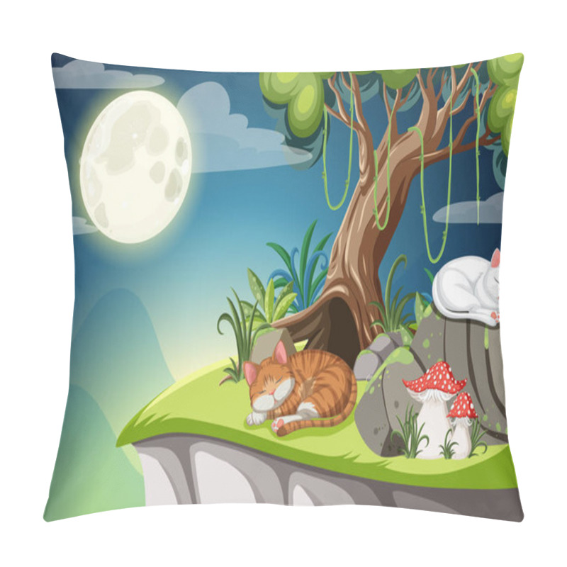 Personality  Two Cats Rest Peacefully Beneath A Glowing Moon Pillow Covers