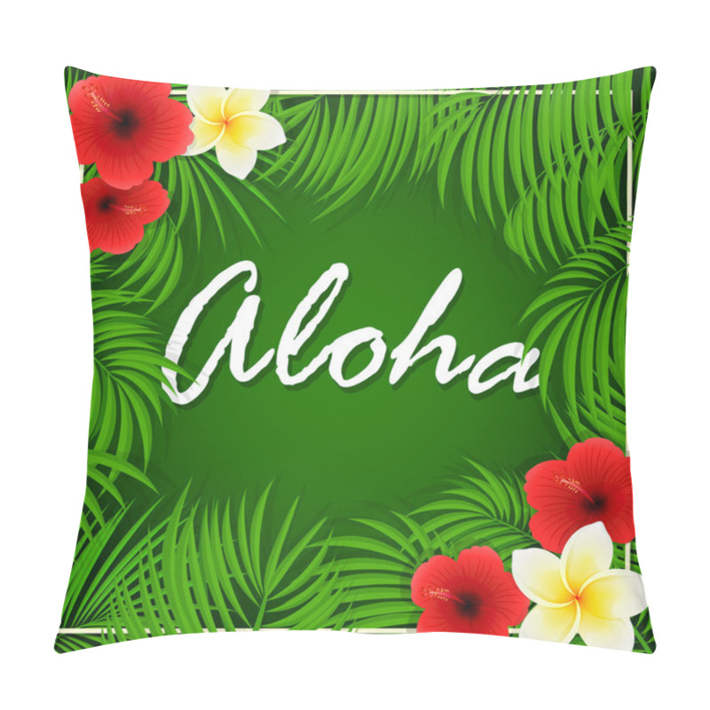 Personality  Inscription Of Aloha On Green Background Pillow Covers