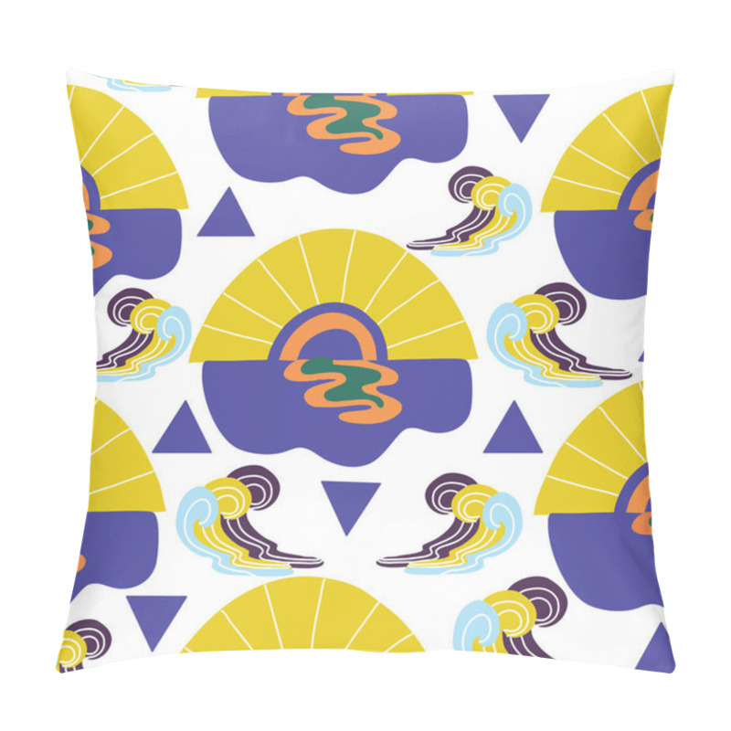 Personality  Sun, Water And Waves, In A Groovy Seamless Pattern, That Can Be Used Both For Web, Or For Print, In Surface Pattern Design Pillow Covers