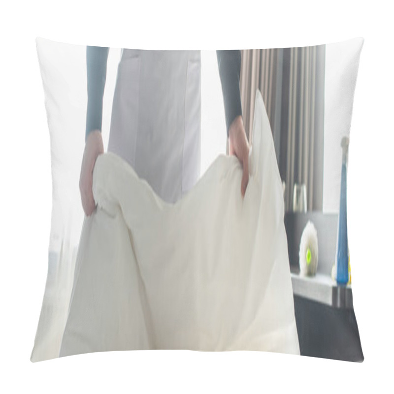 Personality  Cropped View Of Housekeeper Changing Bedding In Hotel Room, Banner Pillow Covers