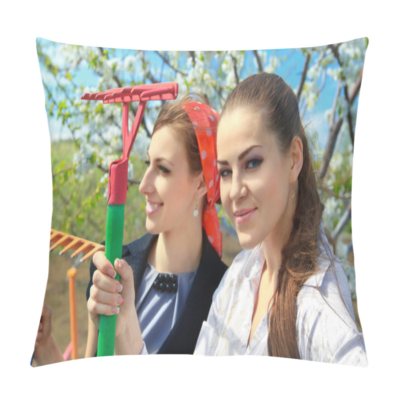 Personality  Young Girls  With Rakes Pillow Covers