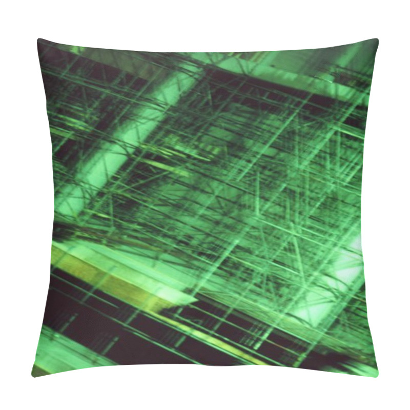 Personality  Abstract Green Steel Framework In A Modern Construction Pillow Covers