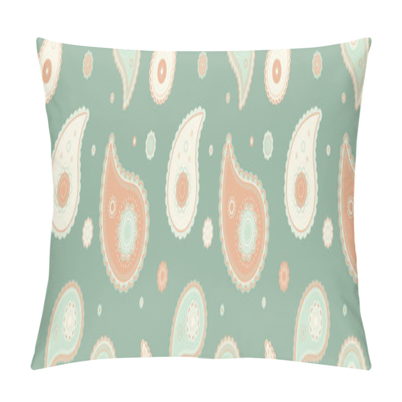 Personality  Elegant Paisley Pattern In Soft Pastel Peach And Mint Green On A Sage Background.  Perfect For Textile Design, Wallpaper, Or Any Project Needing A Sophisticated, Vintage Feel. Pillow Covers