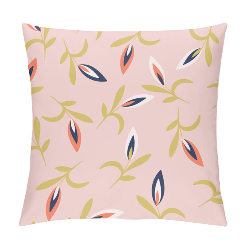 Personality  Pink With Whimsical White, Red And Classic Blue Flower Buds Seamless Pattern Background Design. Pillow Covers