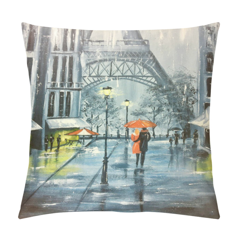 Personality  Bad Weather In City Drawing. Oil Painting Rain In Paris. Pillow Covers