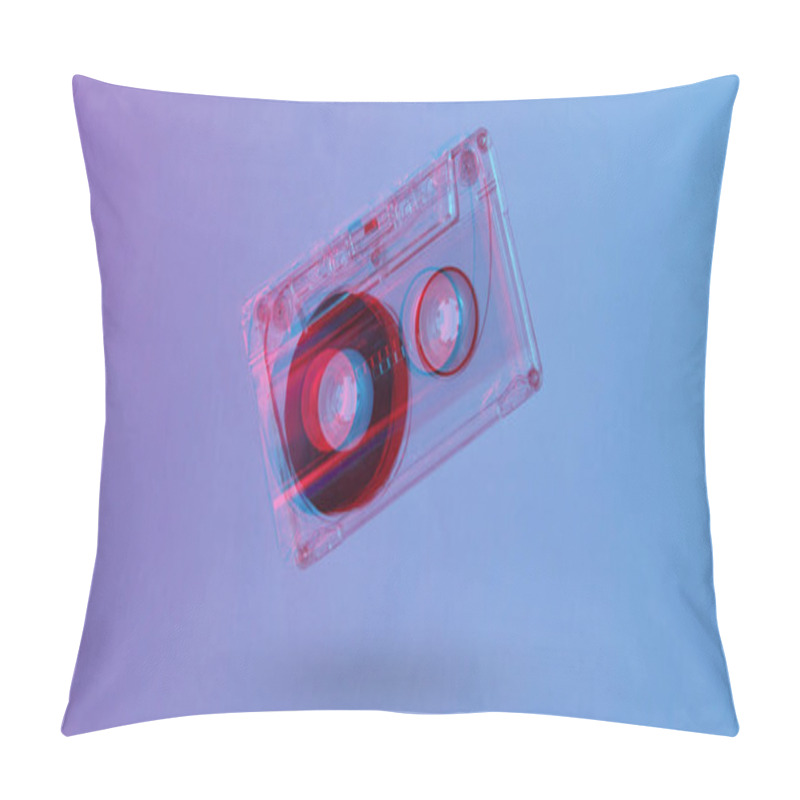 Personality  Minimalism Retro Style Concept. 80s. Audio Cassette In Neon Red Blue Light. Glitch Effect Pillow Covers