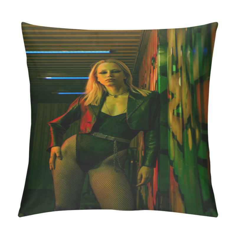 Personality  A Woman Wearing A Black Top And Fishnet Stockings At A Rave-party Or Nightclub Pillow Covers