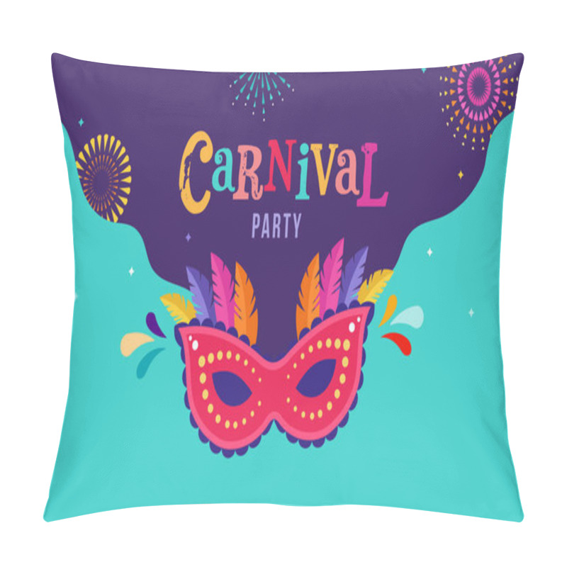 Personality  Carnival, Party, Rio Carnaval, Purim Background With Confetti, Music Instruments, Masks, Clown Hat And Fireworks. Vector Illustration Pillow Covers