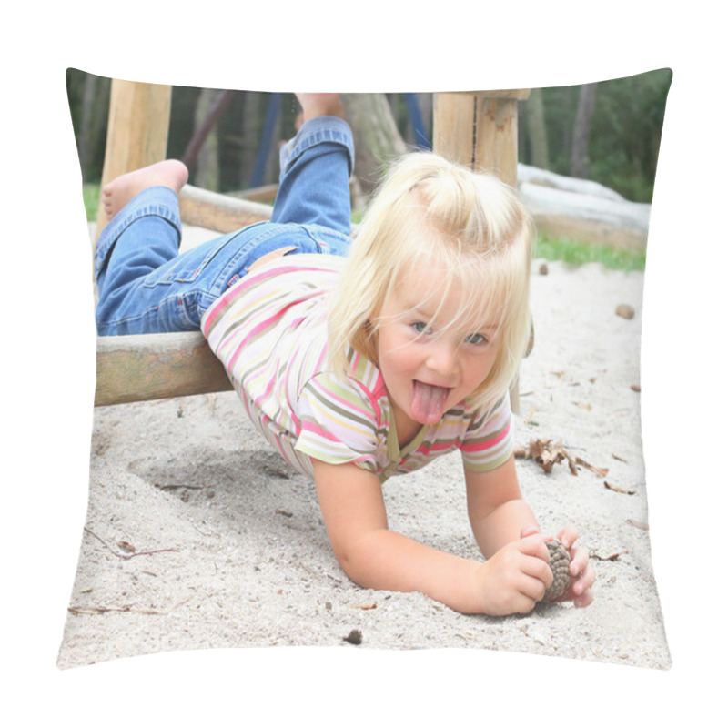 Personality  Little Girl Fell To Sand On A Playground. Pillow Covers