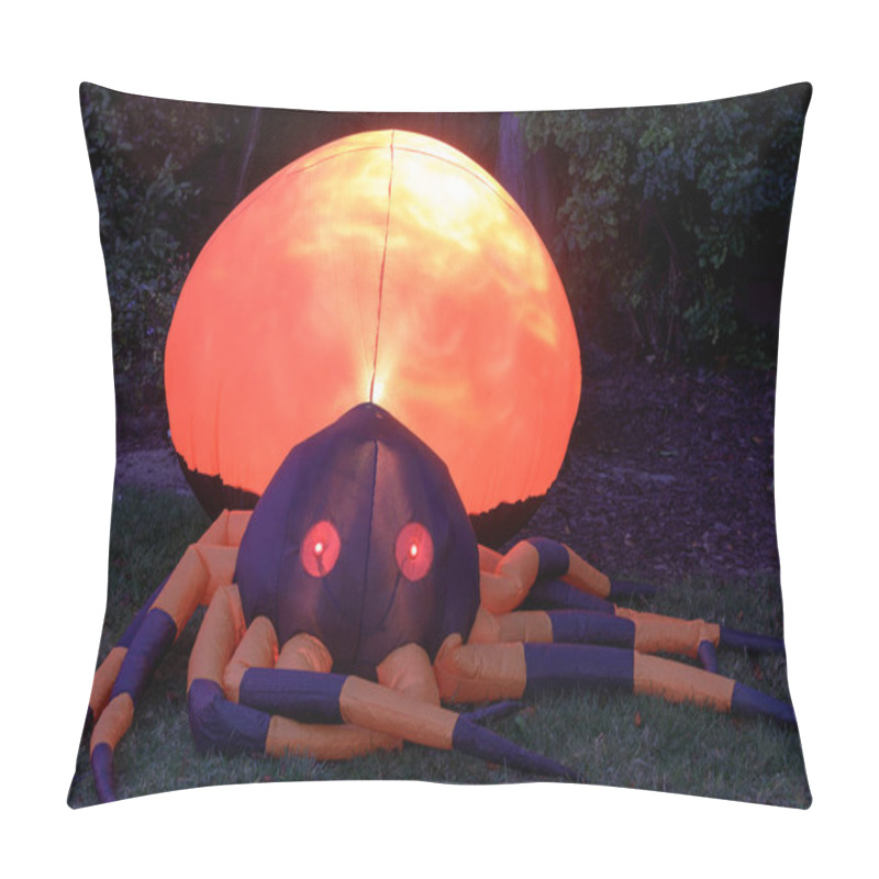 Personality  Inflatable Giant Spider Glowing In The Dark. Blown Up Spider Outside Front Yard In October For Halloween Dcor. Pillow Covers