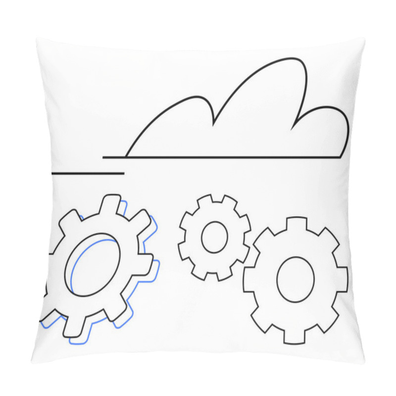 Personality  Cloud Outline Above Three Interconnected Gears, Representing Cloud Computing, Technology, Or System Integration. Ideal For IT Services, Cloud Infrastructure, System Development, Teamwork, Innovation Pillow Covers