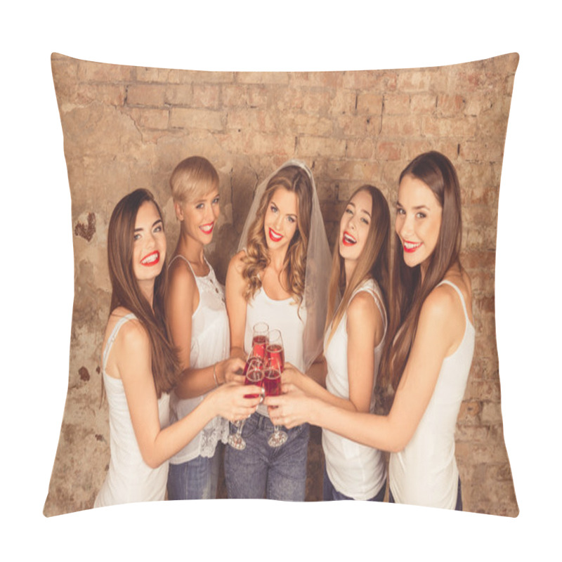 Personality  Pretty Young Women Have Party With Stemware Pillow Covers