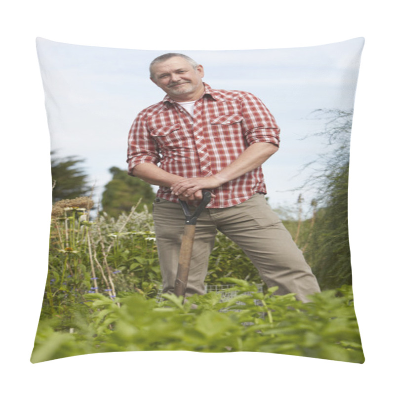 Personality  Mature Man Working On Allotment Pillow Covers