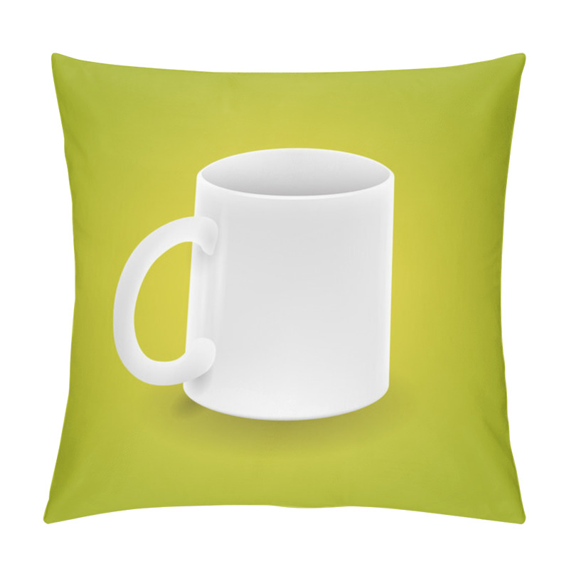 Personality  Realistic White Cup On Green Background - Vector Illustration Pillow Covers