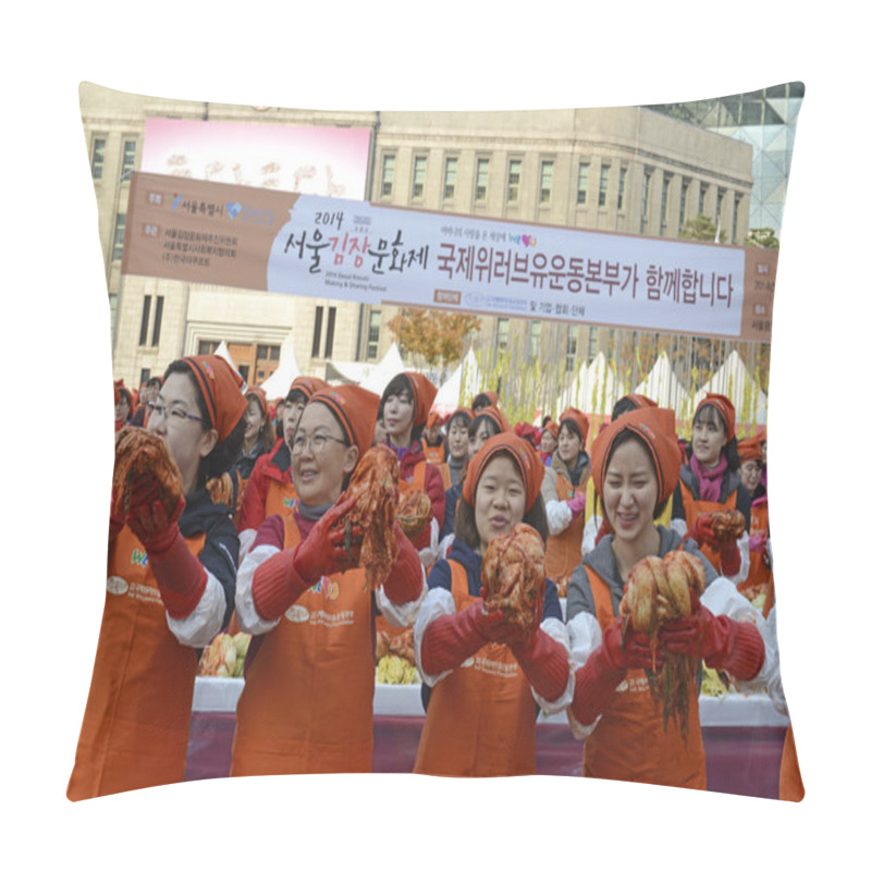 Personality  Seoul. November 16, 2014. The Recently Held Kimchi Making & Sharing Festival Involves The Important Korean Tradition Of Gimjang, To Ensure Families Have Enough Kimchi To Get Through The Long Winter. Pillow Covers