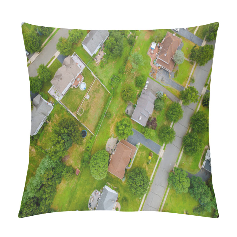 Personality  Aerial View Of Small American Town Residential Houses Roofs Neighborhood In New Jersey USA Pillow Covers