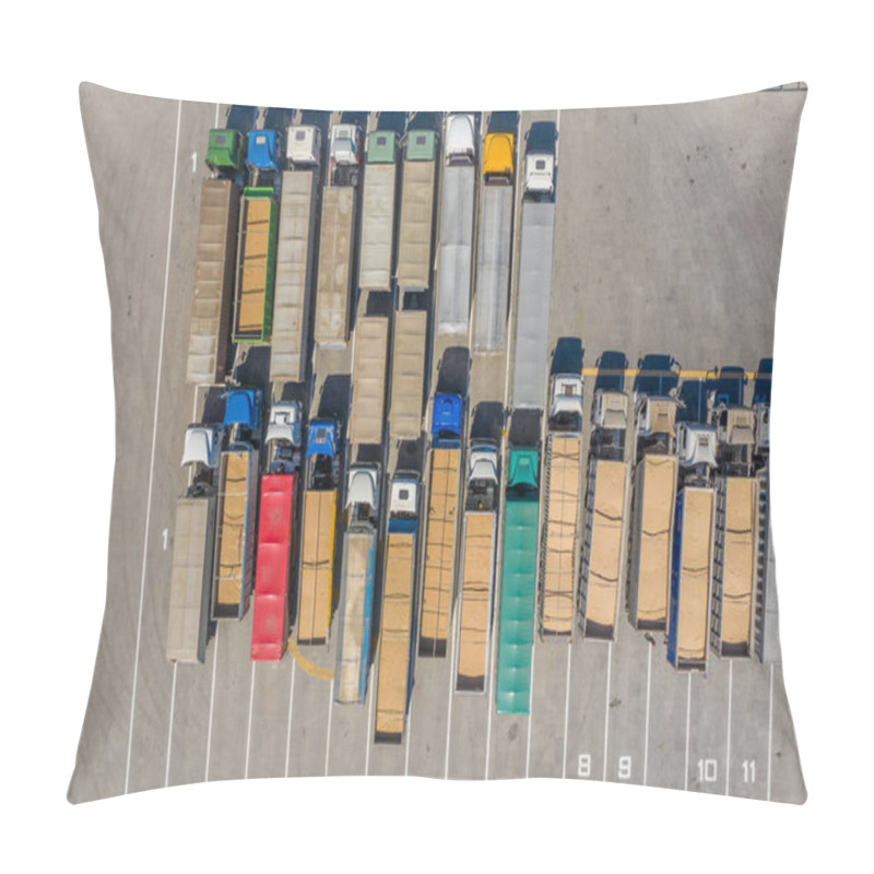 Personality  Storage Area For Trucks On The Territory Of The Grain Terminal. View From Above. Aerial Photography. Pillow Covers