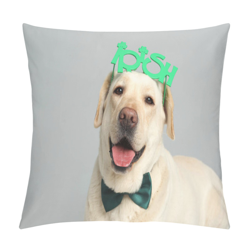 Personality  Labrador Retriever With Irish Party Glasses And Bow Tie On Light Grey Background. St. Patrick's Day Pillow Covers