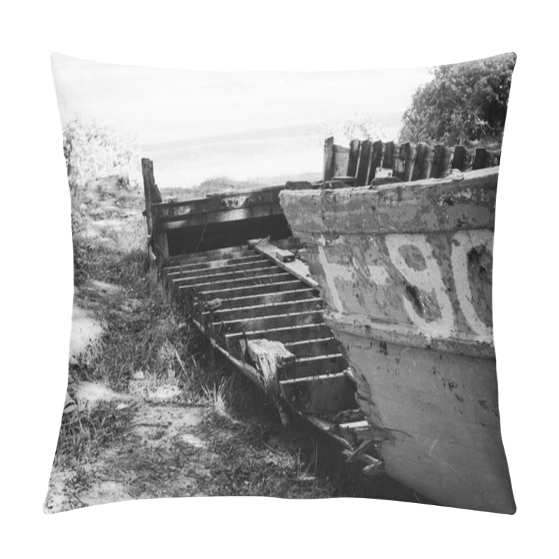 Personality  Dilapidated Boat On The Sea Shore Pillow Covers