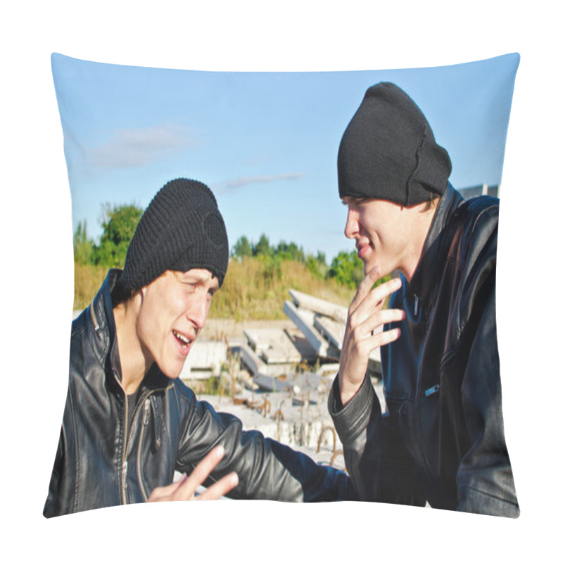 Personality  Two Criminals Discussing Robbery Plan Pillow Covers