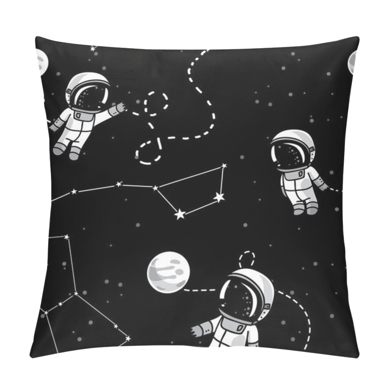 Personality  Cosmic Seamless Pattern, Cute Doodle Astronauts Floating In Space Pillow Covers