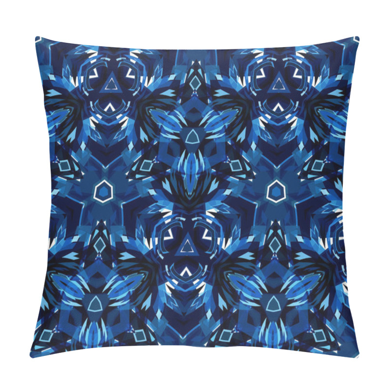 Personality  Blue Kaleidoscope Seamless Pattern Consisting Of Abstract Shapes. Useful As Design Element For Texture And Artistic Compositions. Pillow Covers